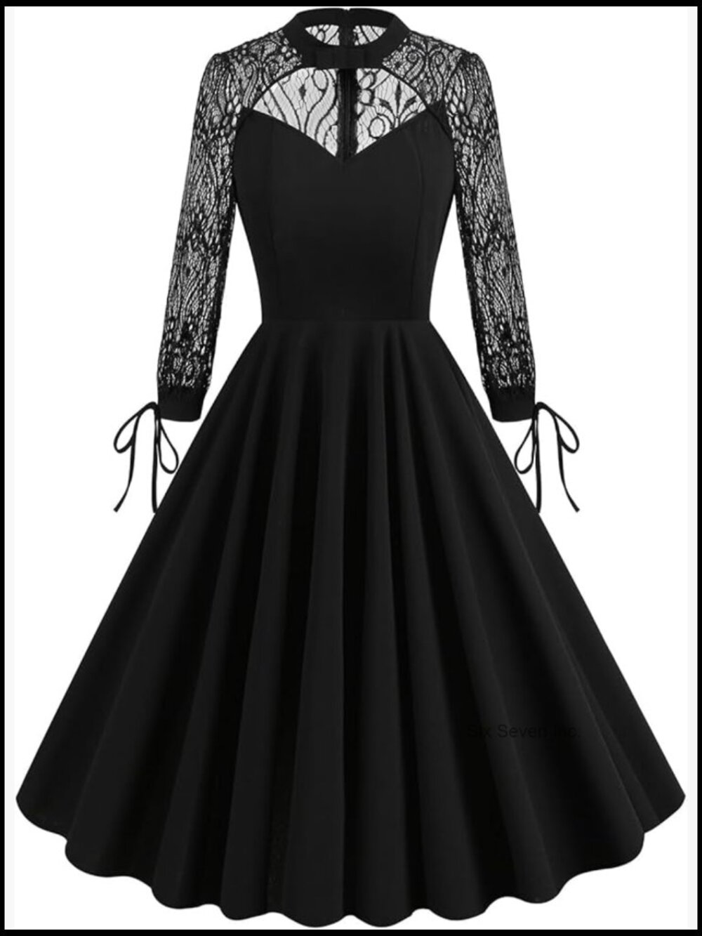 Women Mesh Floral Embroidery Vintage Cocktail Swing Dress Illusion 50s Goth - Picture 1 of 7